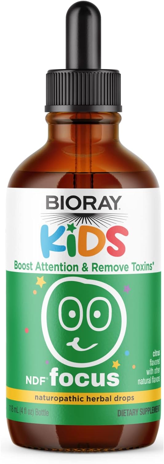 BIORAY Kids NDF Focus, Citrus - 4 fl oz - Supports Cognitive Function, Enhances Clarity  Promotes Steady Energy Levels - Non-GMO, Vegetarian, Gluten Free - 2-4 Month Supply