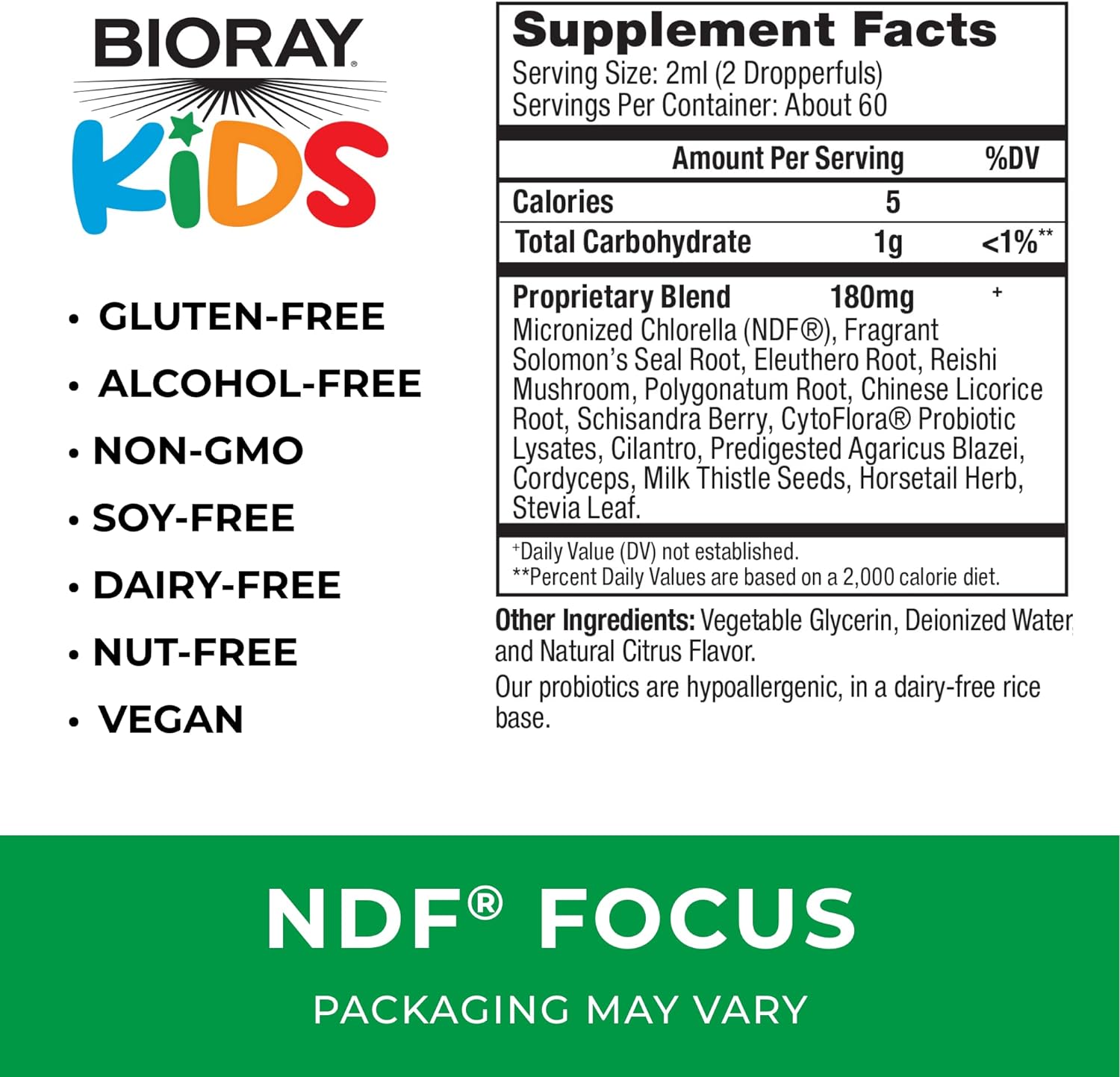 BIORAY Kids NDF Focus, Citrus - 4 fl oz - Supports Cognitive Function, Enhances Clarity  Promotes Steady Energy Levels - Non-GMO, Vegetarian, Gluten Free - 2-4 Month Supply