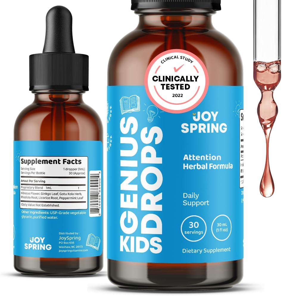 JoySpring Genius Drops Brain Supplement for Kids and SleepBerry Melatonin for Kids with Elderberry - Liquid Melatonin for Kids Sleep Support