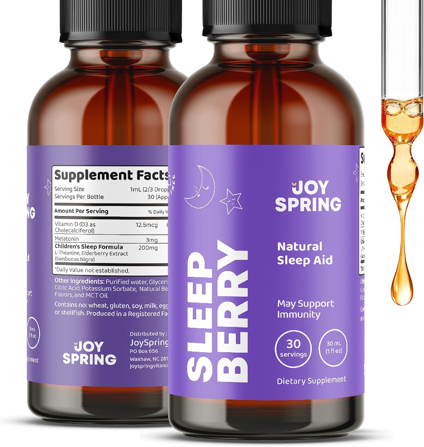 JoySpring Genius Drops Brain Supplement for Kids and SleepBerry Melatonin for Kids with Elderberry - Liquid Melatonin for Kids Sleep Support