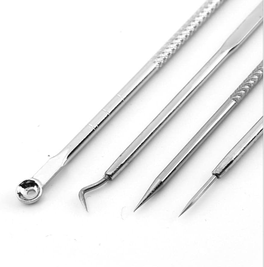 Blackhead Remover Pimple Comedone Extractor Tool Best Acne Removal Kit - Treatment for Blemish, Whitehead Popping, Zit Removing for Nose Face Skin with Case (Sliver, 4 Piece Set)
