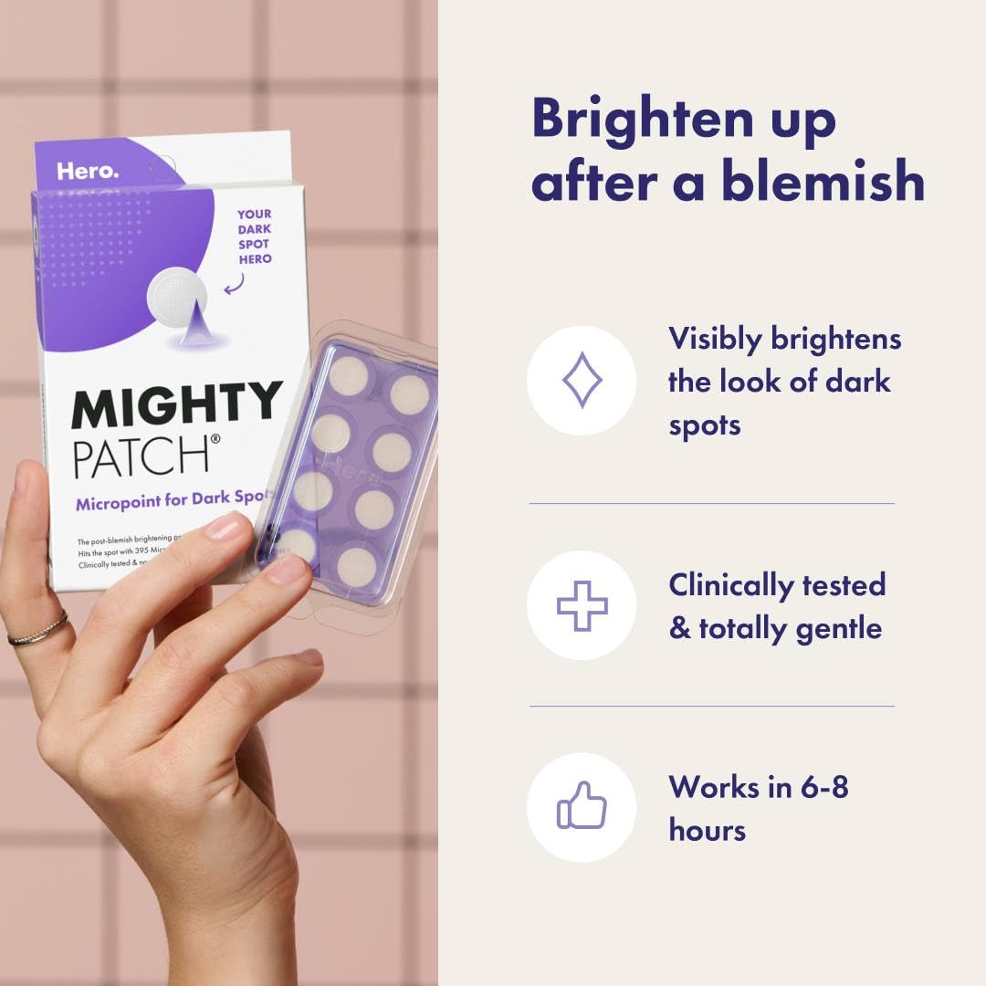 Mighty Patch Micropoint from Hero Cosmetics - Post-Blemish Dark Spot Patch with 395 Micropoints, Dermatologist Tested and Non-irritating, Not Tested on Animals (8 Count)