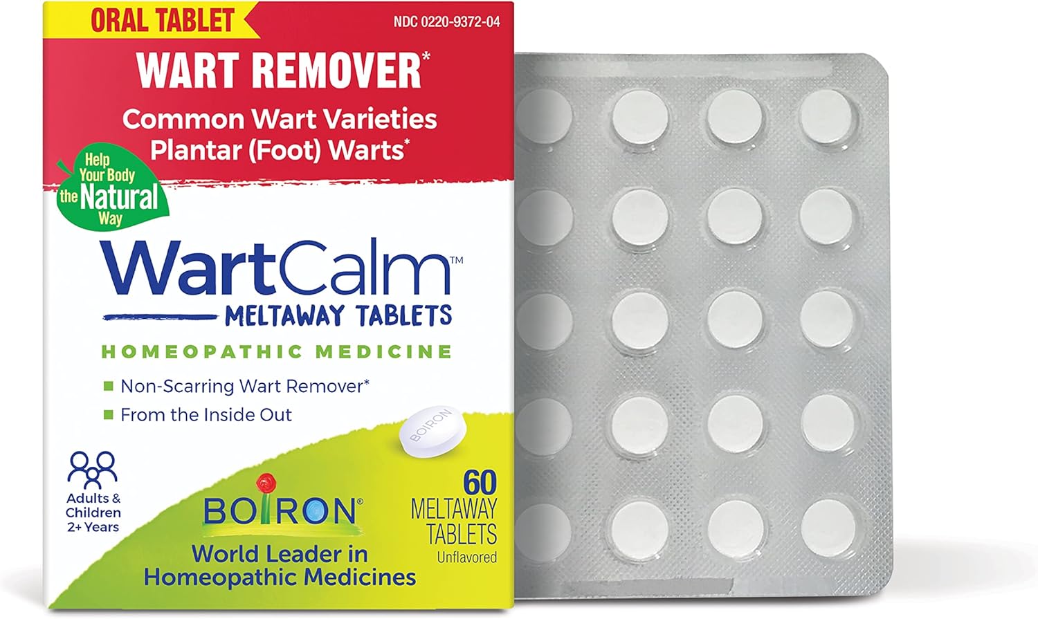 Boiron WartCalm for Painless Wart Removal on Hands, Knees, Plantar (Feet), and Other Bodily Warts for Adults  Children Ages 2+ - 60 Count Tablets