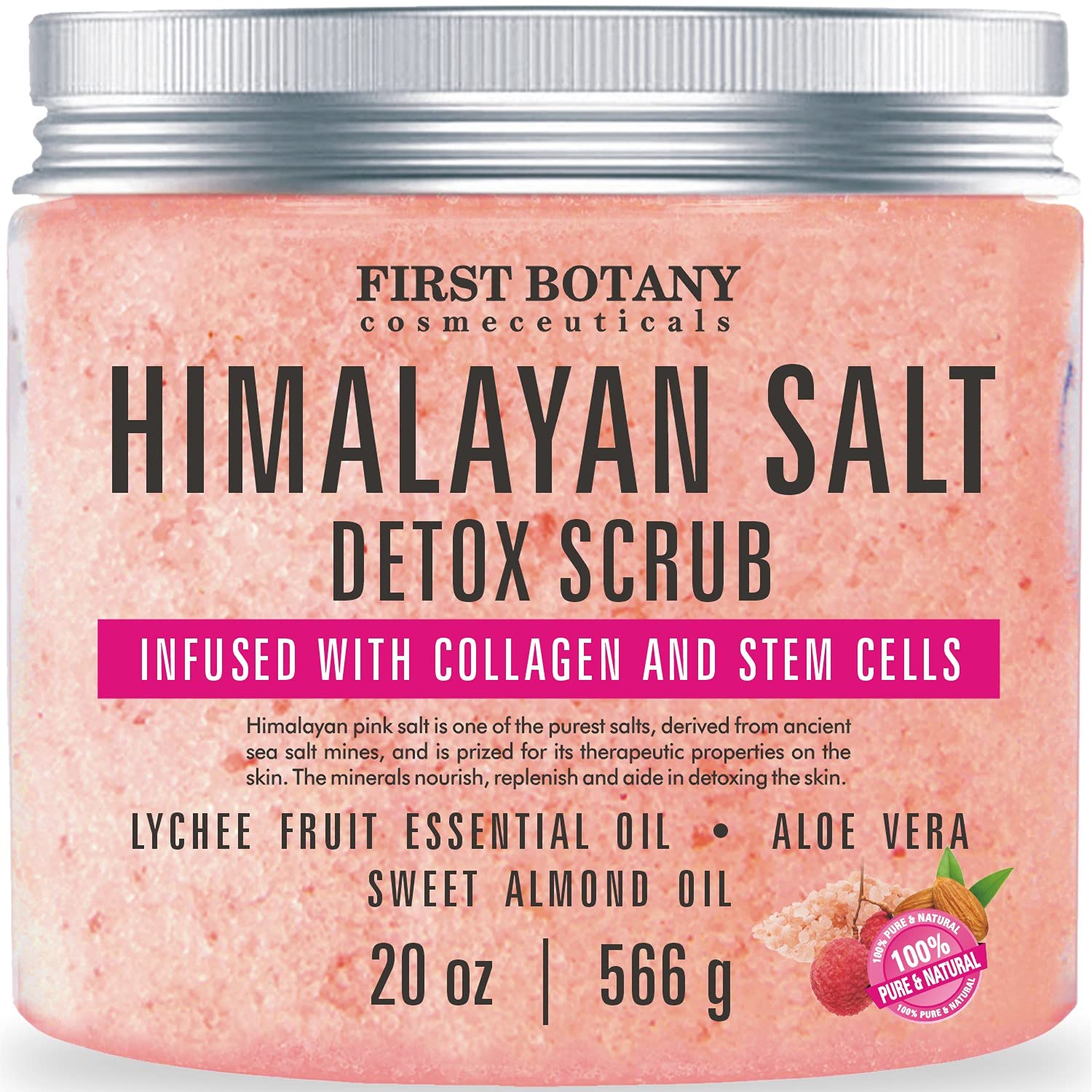 First Botany, Himalayan Salt Body Scrub with Collagen  Stem Cells, Natural Exfoliating Salt Scrub Body  Face Souffle helps with Moisturizing Skin, Acne, Cellulite, Dead Skin Scars, Wrinkles, 11 oz