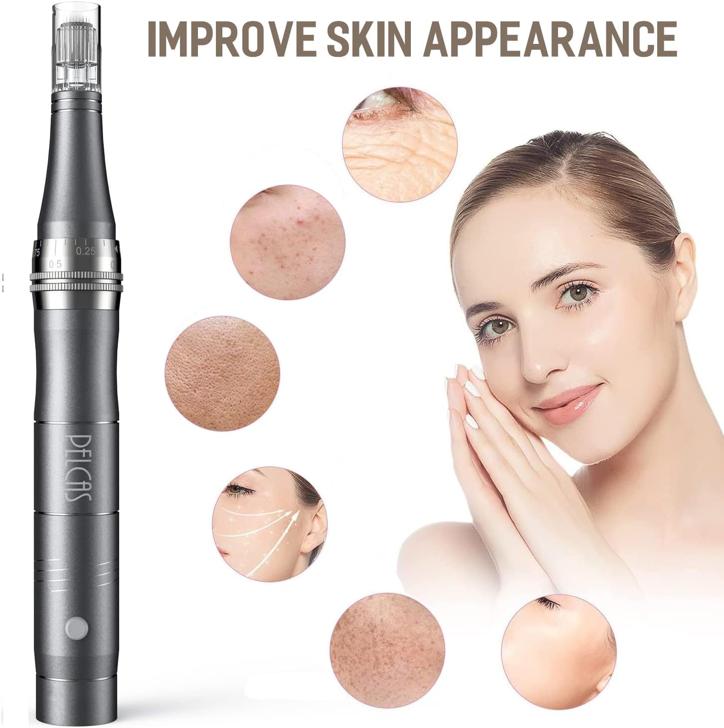 PELCAS Electric Microneedle Pen, Cordless Beauty Pen with 24 Pcs Replacement Cartridges, Adjustable 0.25mm Microneedle Skin Care Tool Kit for Face Body Home Use