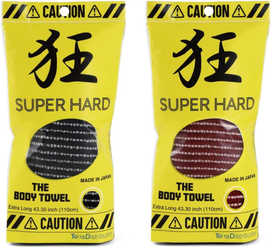 Exfoliating Washcloth [Made in Japan] Extra Long Exfoliating Towel Special Texture Makes Fluffy Foam Lather, Back Scrubber, Dead Skin Cell Remover, Loofah for Women and Men (2pcs Set(Black, Red))