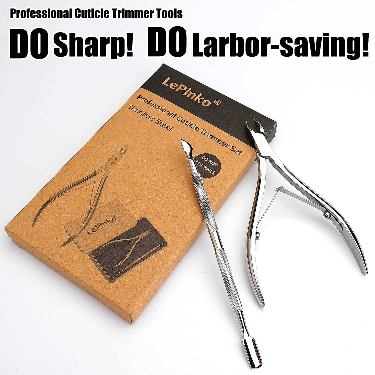 LePinko Salon-Quality Cuticle Trimmer with Cuticle Pusher, Super Labor-saving Cuticle Cutter, Sharp Cuticle Clippers for Manicurist, Professional Pedicure Manicure Nail Care Tool, 5mm Jaw
