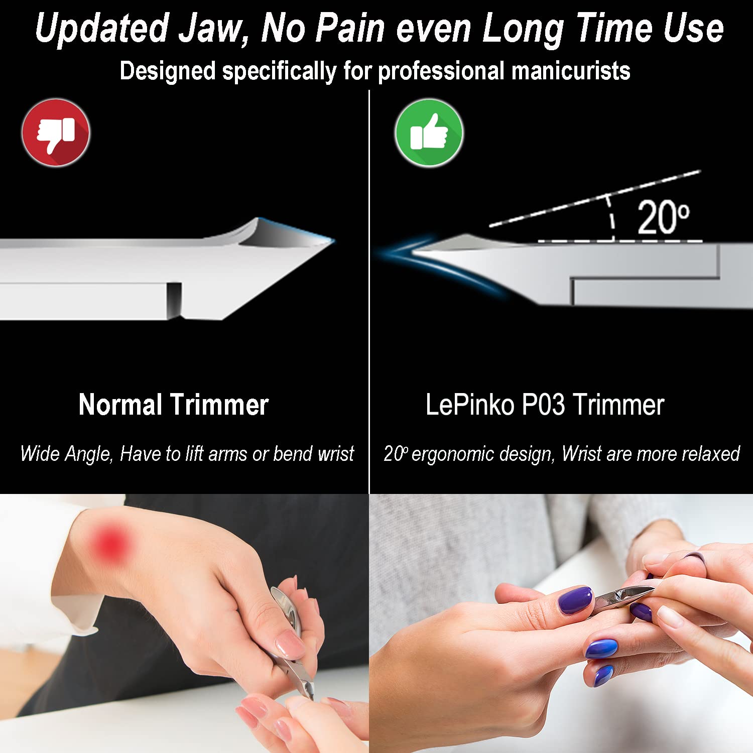 LePinko Salon-Quality Cuticle Trimmer with Cuticle Pusher, Super Labor-saving Cuticle Cutter, Sharp Cuticle Clippers for Manicurist, Professional Pedicure Manicure Nail Care Tool, 5mm Jaw