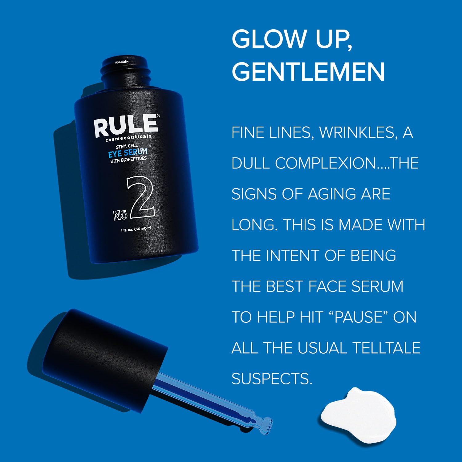 RULE Under Eye Serum for Dark Circles and Puffiness - Advanced Anti Aging Argan Stem Cell Serum Eye Bags Treatment for Men, Firm Lift  Reduce Wrinkles with BioPeptides Vitamin E Eye Gel Cream, 30ml