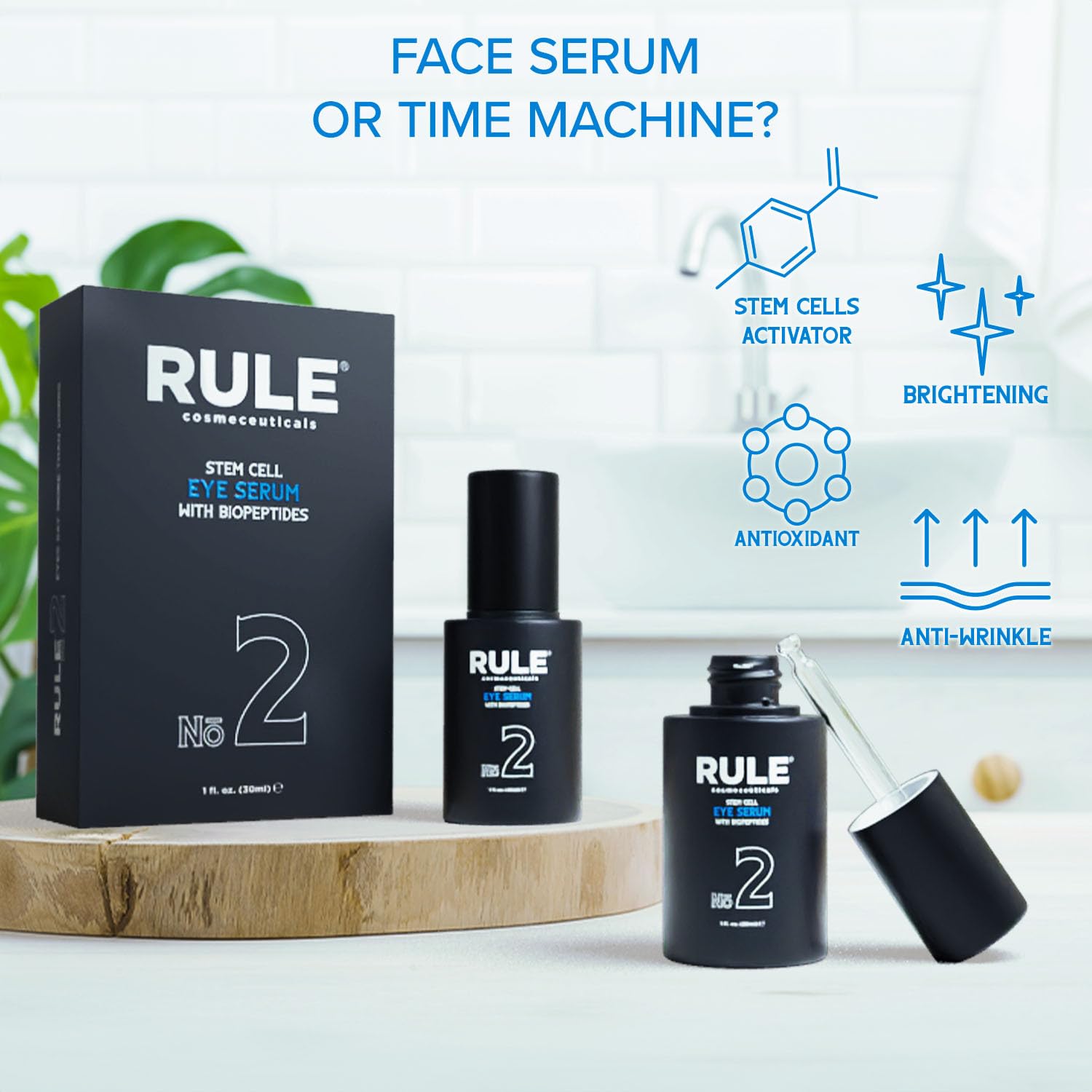 RULE Under Eye Serum for Dark Circles and Puffiness - Advanced Anti Aging Argan Stem Cell Serum Eye Bags Treatment for Men, Firm Lift  Reduce Wrinkles with BioPeptides Vitamin E Eye Gel Cream, 30ml