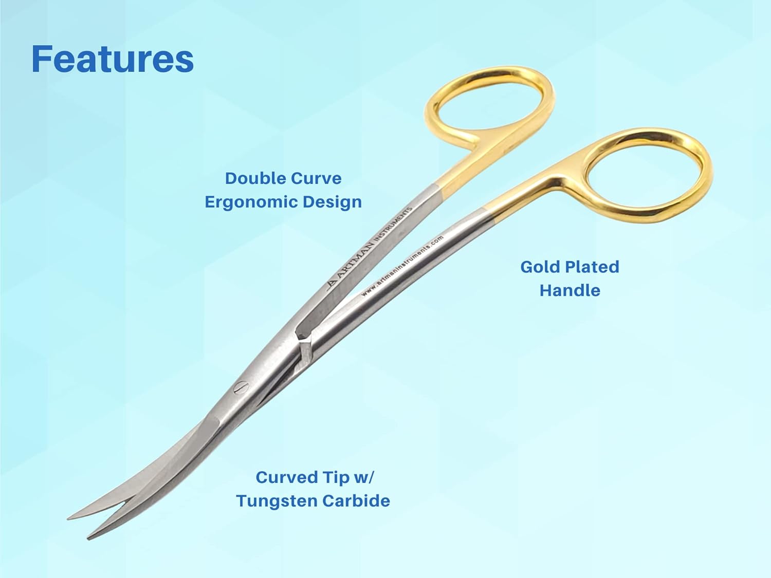 Scissors 5.5 inch LaGrange double curved Gold Plated handle| Dental ENT EYE DERMA| Machine Embroidery Art Craft Applique Scissors with Tungsten Carbide Inserts by Artman