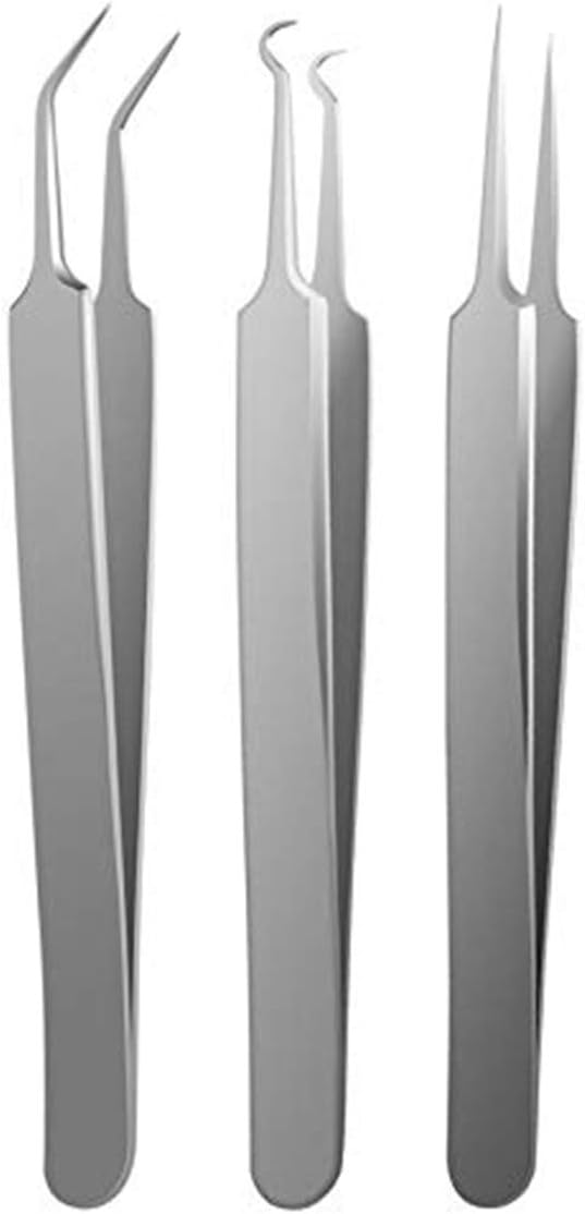 Stainless Steel Blackhead Remover Kit Bend Curved Hook Oblique Straight Clip Tweezer Blemish Extractor Tool for Remove Comedones Whitehead Blackhead Acne Pimple