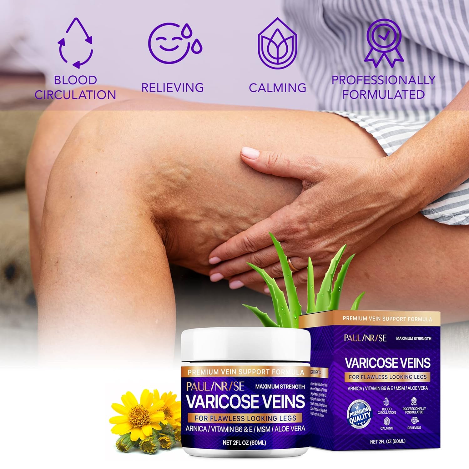Varicose Vein Cream for Legs - Improves Blood Circulation, Reduces Spider Veins and Heaviness, 2 Oz